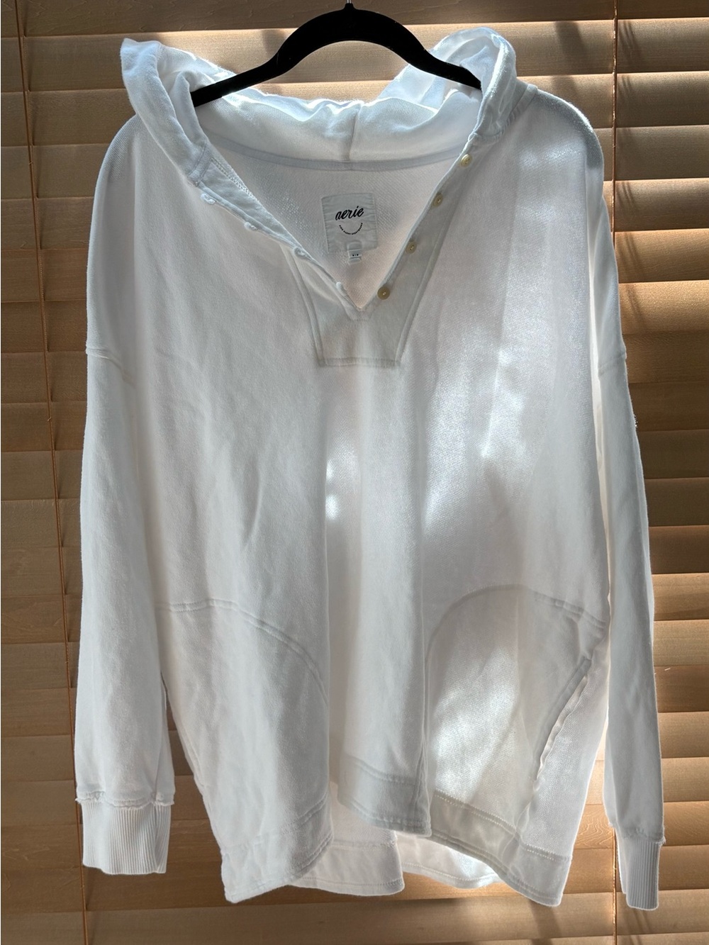 Aerie Offline Oversized Button-Henley Hoodie - White (Small)